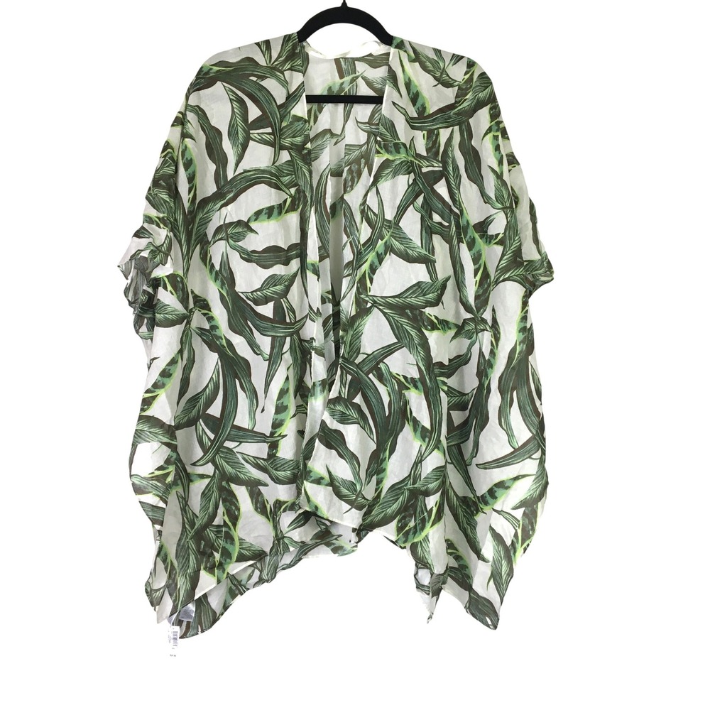 Old Navy Tropical Palm Leaf Cotton Kimono Duster XS-L Green White